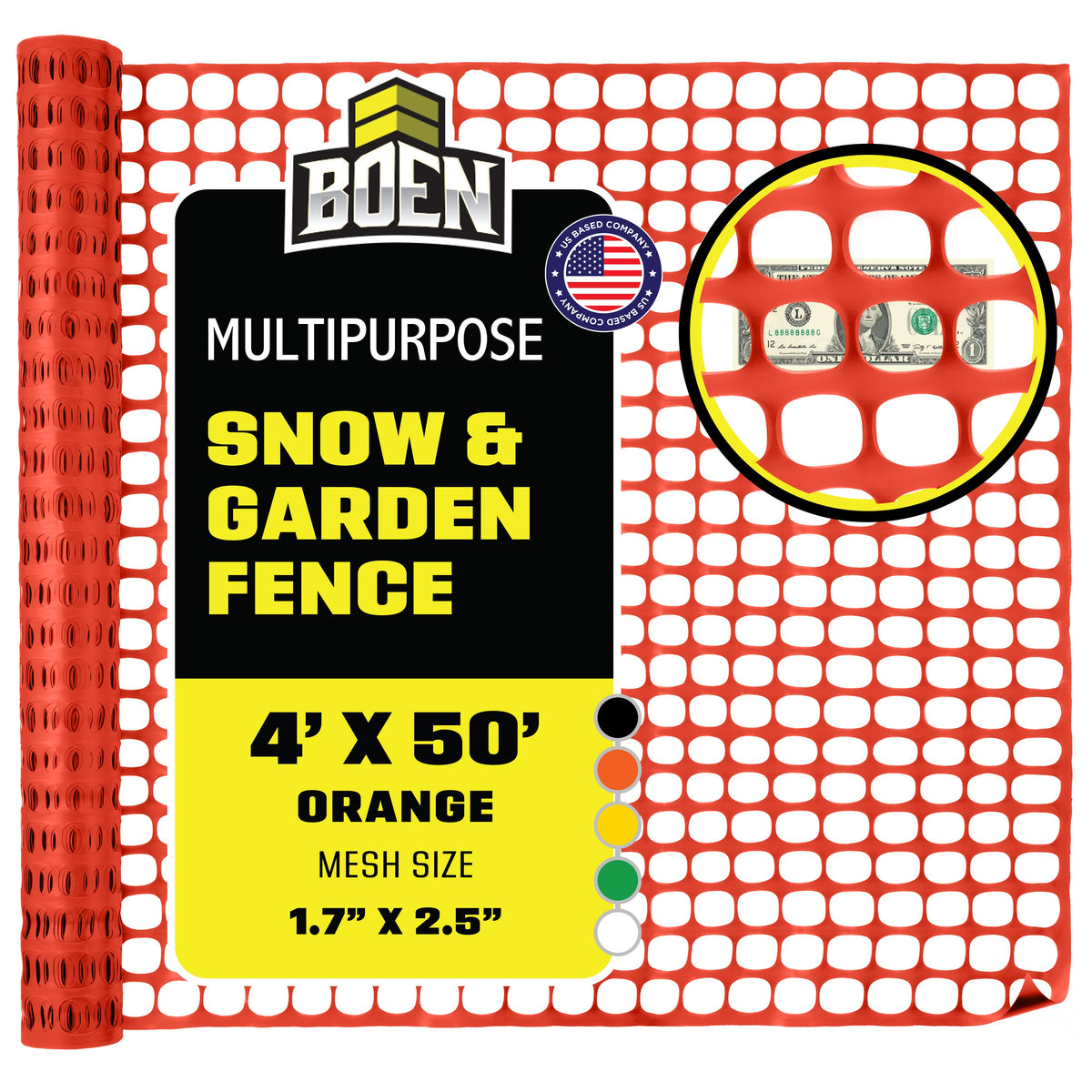 BOEN Snow Fence Orange 4x50 ft