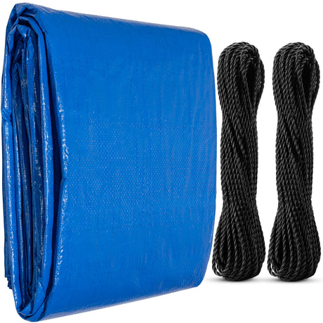 BOEN 8 Mil Blue Disaster Relief Tarp Kit – Heavy-Duty Emergency Roof Tarp with Ropes for Storm & Hurricane Protection