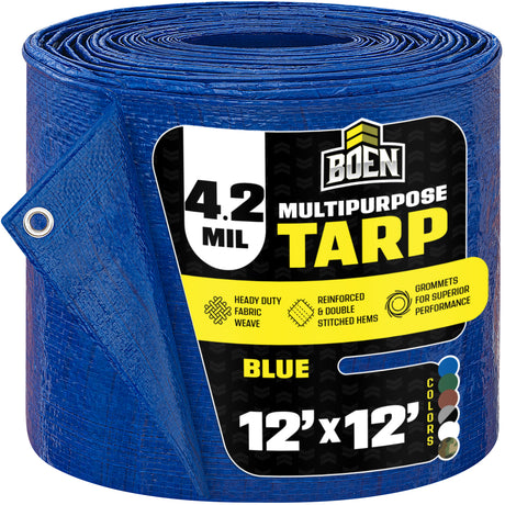 BOEN Blue 4.2 Mil 12x12 ft All Purpose Tarp
