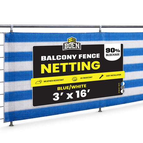 BOEN Balcony Netting Blue & White 3'x16'