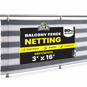 BOEN Balcony Netting Grey & White 3'x16'
