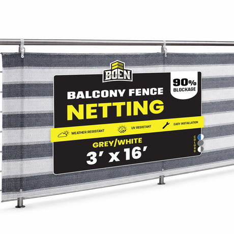 BOEN Balcony Netting Grey & White 3'x16'