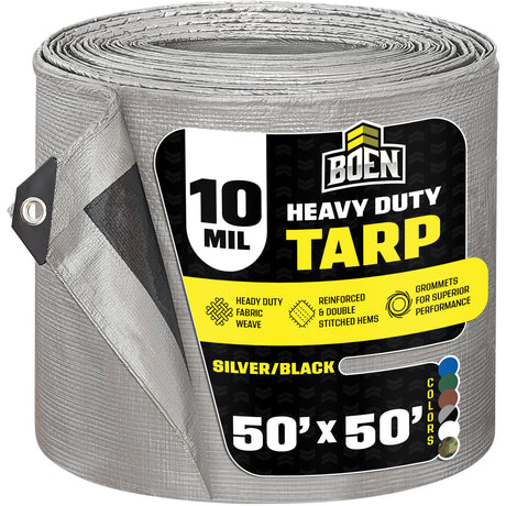 50'x50' Silver Black Heavy Duty 10 Mil Tarp