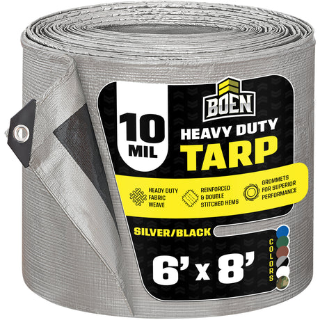 6'x8' Silver Black Heavy Duty 10 Mil Tarp