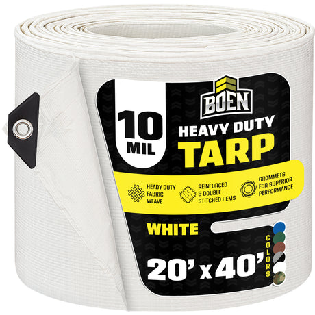 20'x40' White Heavy Duty 10 Mil Tarp