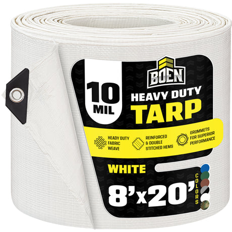 8'x20' White Heavy Duty 10 Mil Tarp
