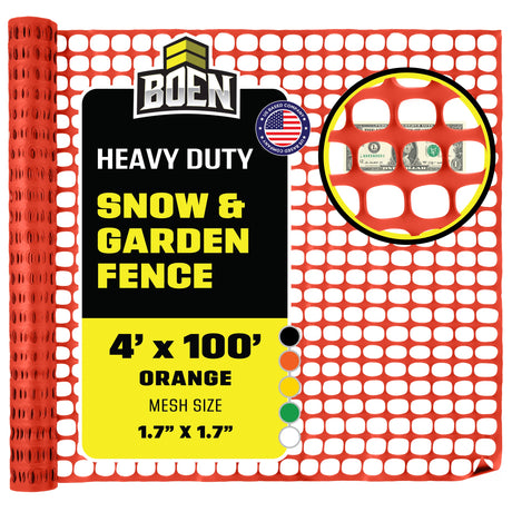 BOEN Heavy Duty Snow Fence Orange 4x100 ft