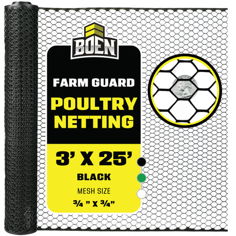 BOEN Poultry Fence Black 3x25 ft
