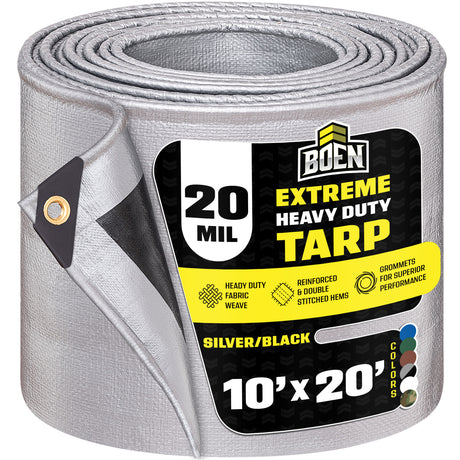 BOEN Silver/Black 20 Mil 10'x20' Extreme Heavy Duty Tarp