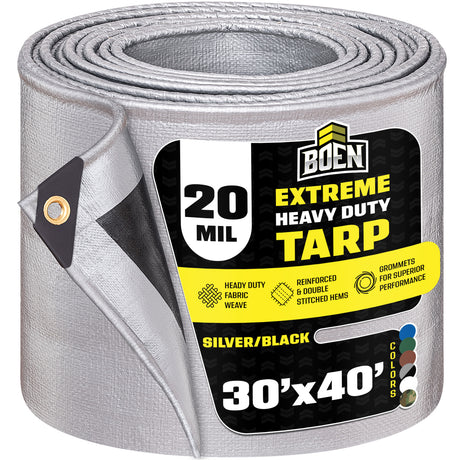 BOEN Silver/Black 20 Mil 30'x40' Extreme Heavy Duty Tarp
