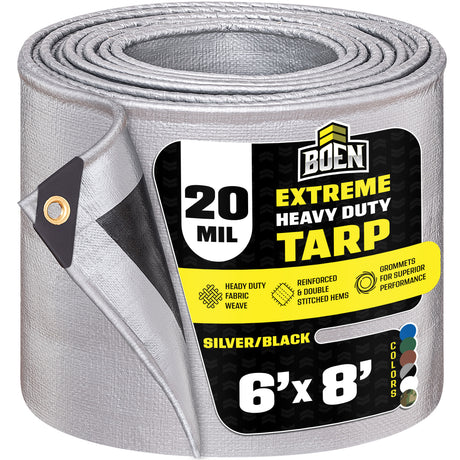BOEN Silver/Black 20 Mil 6'x8' Extreme Heavy Duty Tarp