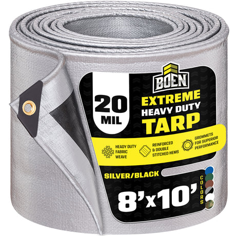 BOEN Silver/Black 20 Mil 8'x10' Extreme Heavy Duty Tarp