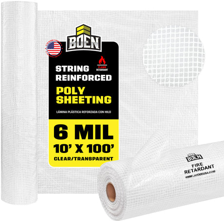 BOEN String Reinforced Poly Sheeting 10'x100' Fire Retardant Material