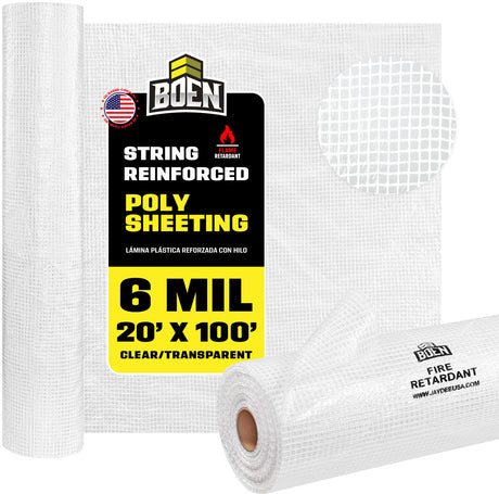 BOEN String Reinforced Poly Sheeting 20'x100' Fire Retardant Material
