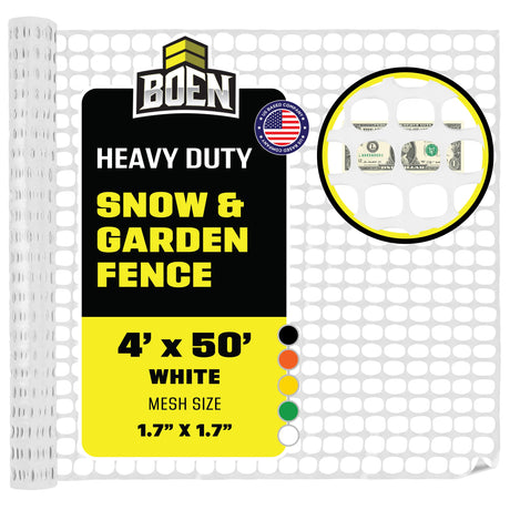 BOEN Heavy Duty Snow Fence White 4x50 ft